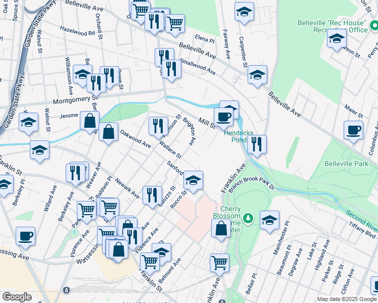 map of restaurants, bars, coffee shops, grocery stores, and more near 115 Brighton Avenue in Belleville