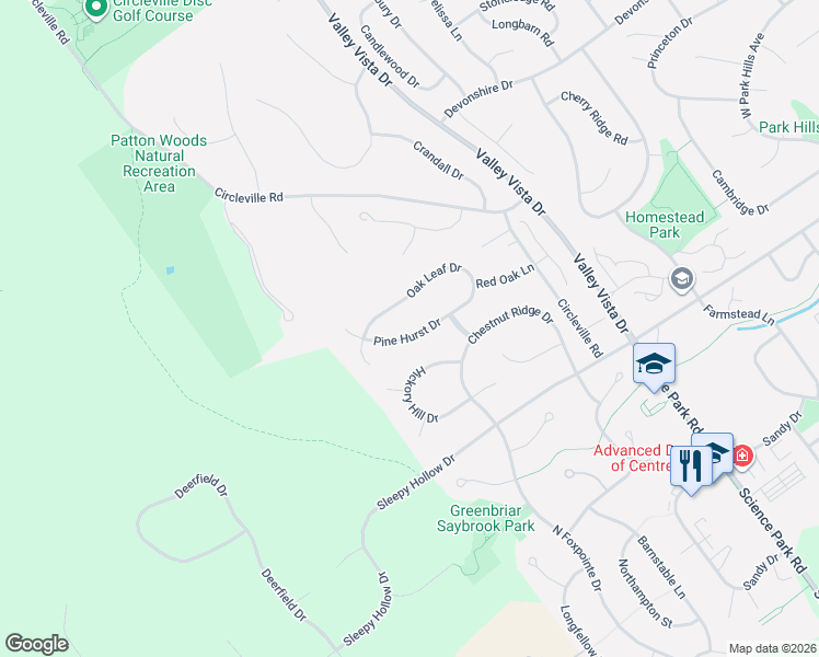 map of restaurants, bars, coffee shops, grocery stores, and more near 2301-2499 Pine Hurst Dr in State College