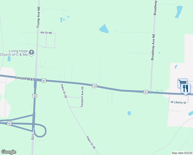 map of restaurants, bars, coffee shops, grocery stores, and more near 1069 Holland Avenue Northeast in East Canton