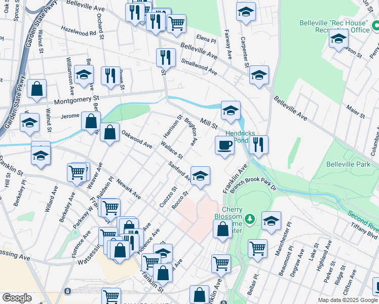 map of restaurants, bars, coffee shops, grocery stores, and more near 115 Brighton Avenue in Belleville