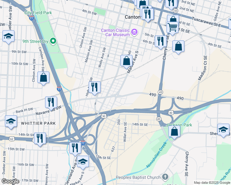 map of restaurants, bars, coffee shops, grocery stores, and more near 108 Bornique Place Southwest in Canton