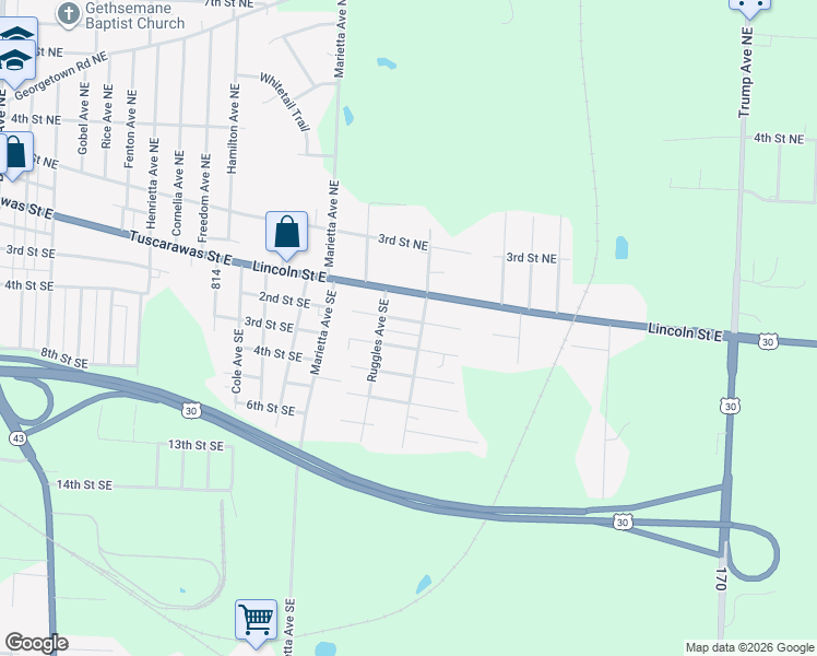 map of restaurants, bars, coffee shops, grocery stores, and more near 3128 2nd St SE in Canton