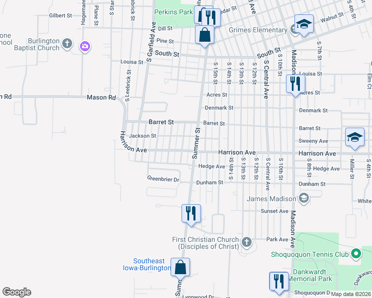 map of restaurants, bars, coffee shops, grocery stores, and more near 1821 Whittier Street in Burlington