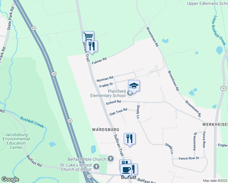 map of restaurants, bars, coffee shops, grocery stores, and more near 524 Short Road in Nazareth