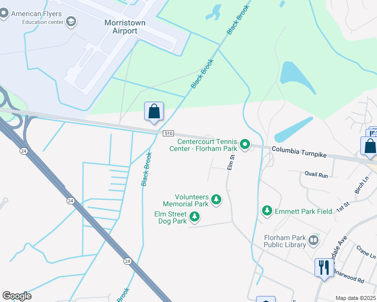 map of restaurants, bars, coffee shops, grocery stores, and more near 325 Columbia Turnpike in Florham Park