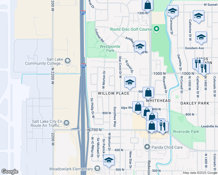 map of restaurants, bars, coffee shops, grocery stores, and more near 925 North Libby Way in Salt Lake City