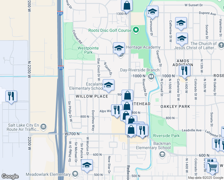 map of restaurants, bars, coffee shops, grocery stores, and more near 1810 West 900 North in Salt Lake City