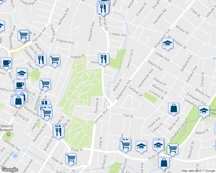 map of restaurants, bars, coffee shops, grocery stores, and more near 9 Brooklawn Road in Montclair