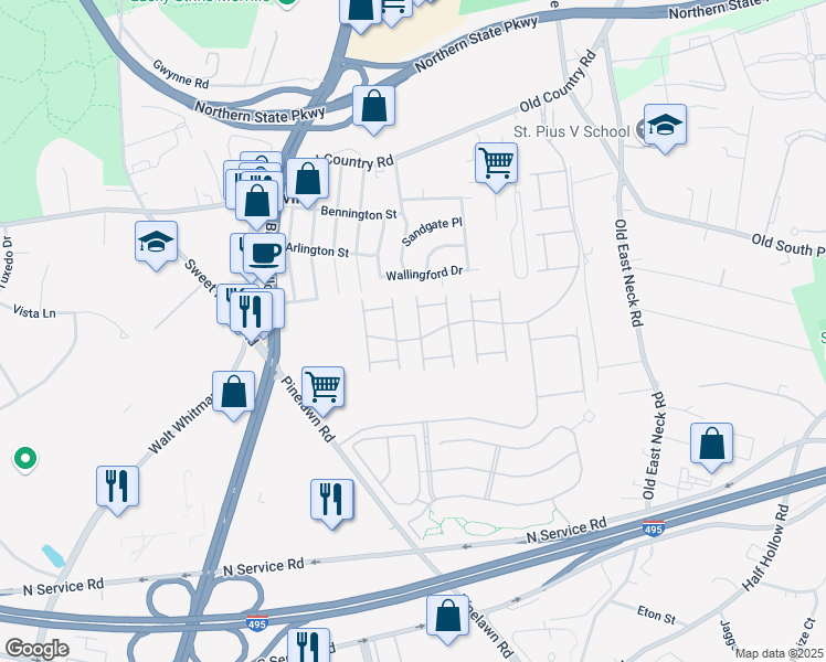 map of restaurants, bars, coffee shops, grocery stores, and more near 127 Ardmore Avenue in Melville