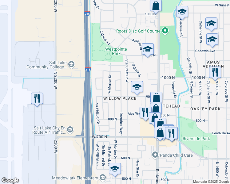 map of restaurants, bars, coffee shops, grocery stores, and more near 925 North Libby Way in Salt Lake City