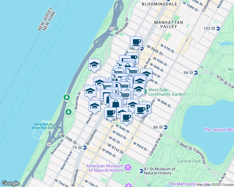 map of restaurants, bars, coffee shops, grocery stores, and more near in New York
