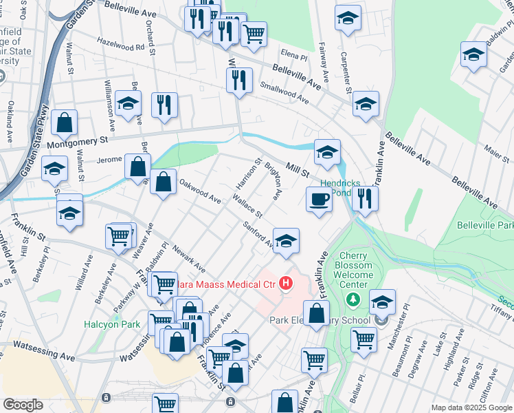 map of restaurants, bars, coffee shops, grocery stores, and more near 115 Brighton Avenue in Belleville