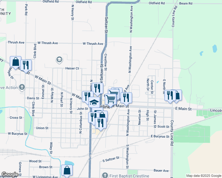 map of restaurants, bars, coffee shops, grocery stores, and more near 110 Bauer Court in Crestline