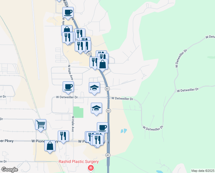 map of restaurants, bars, coffee shops, grocery stores, and more near 500-698 West Altorfer Lane in Peoria