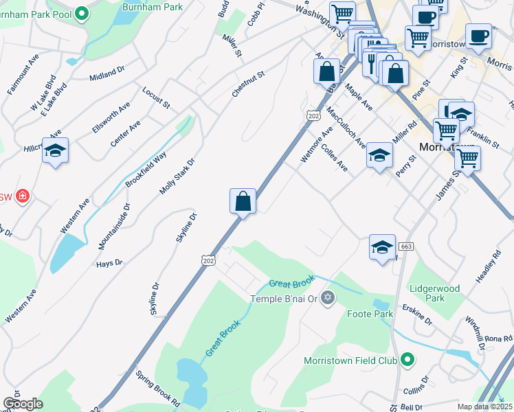 map of restaurants, bars, coffee shops, grocery stores, and more near 84 Mount Kemble Avenue in Morristown