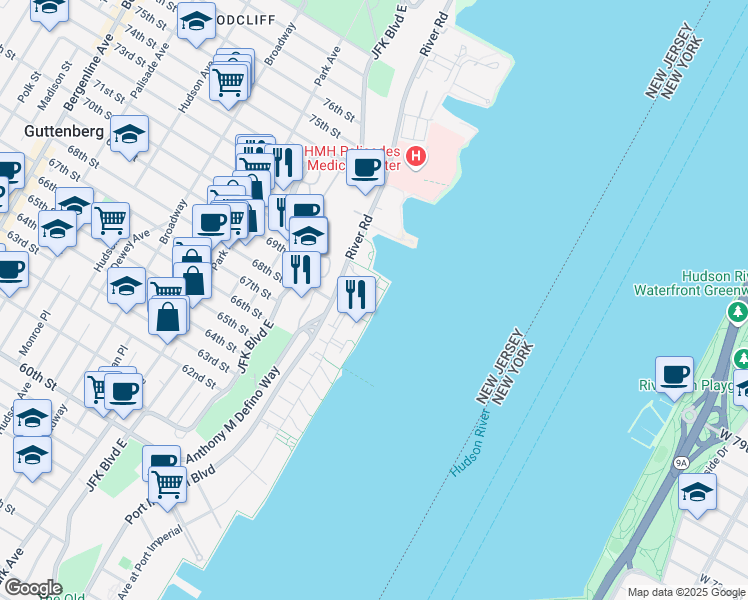 map of restaurants, bars, coffee shops, grocery stores, and more near 31 Lydia Drive in Guttenberg