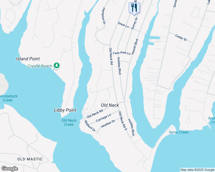 map of restaurants, bars, coffee shops, grocery stores, and more near 7 Cottontail Run in Center Moriches