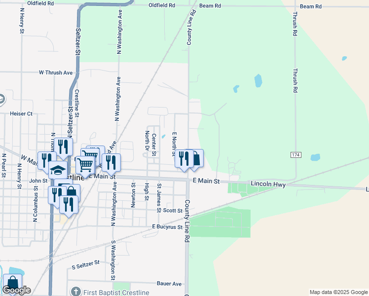 map of restaurants, bars, coffee shops, grocery stores, and more near 581 County Line Rd in Crestline