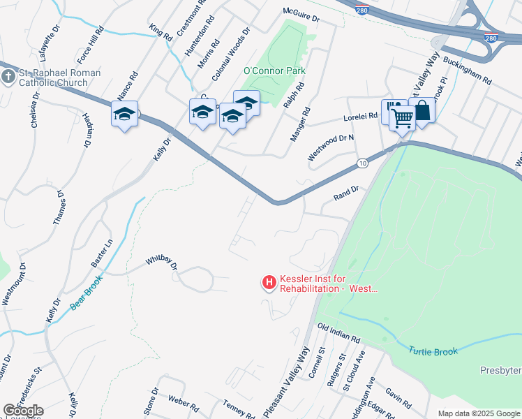 map of restaurants, bars, coffee shops, grocery stores, and more near 6 Summit Street in West Orange