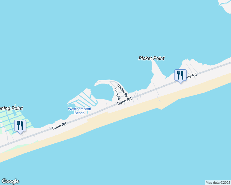 map of restaurants, bars, coffee shops, grocery stores, and more near 39 Point Road in Westhampton Beach