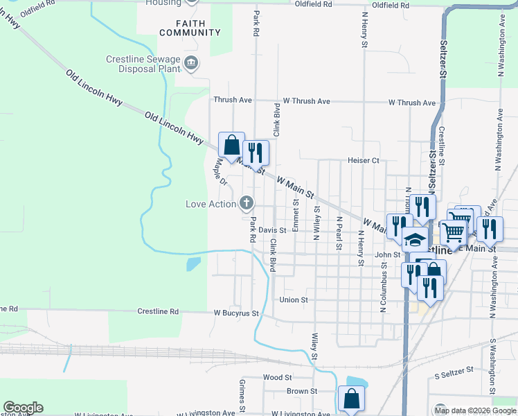 map of restaurants, bars, coffee shops, grocery stores, and more near 377 Park Road in Crestline
