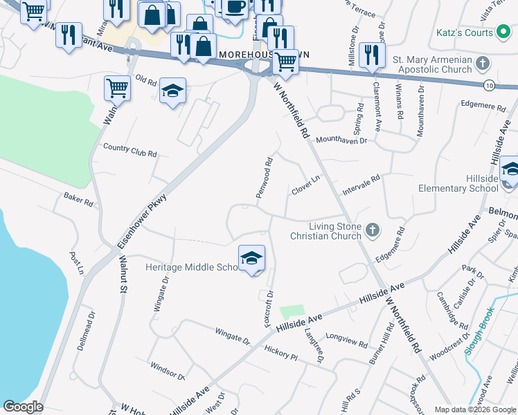 map of restaurants, bars, coffee shops, grocery stores, and more near 49 Wynnewood Road in Livingston