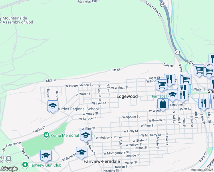 map of restaurants, bars, coffee shops, grocery stores, and more near 1401-1499 W Walnut St in Northumberland