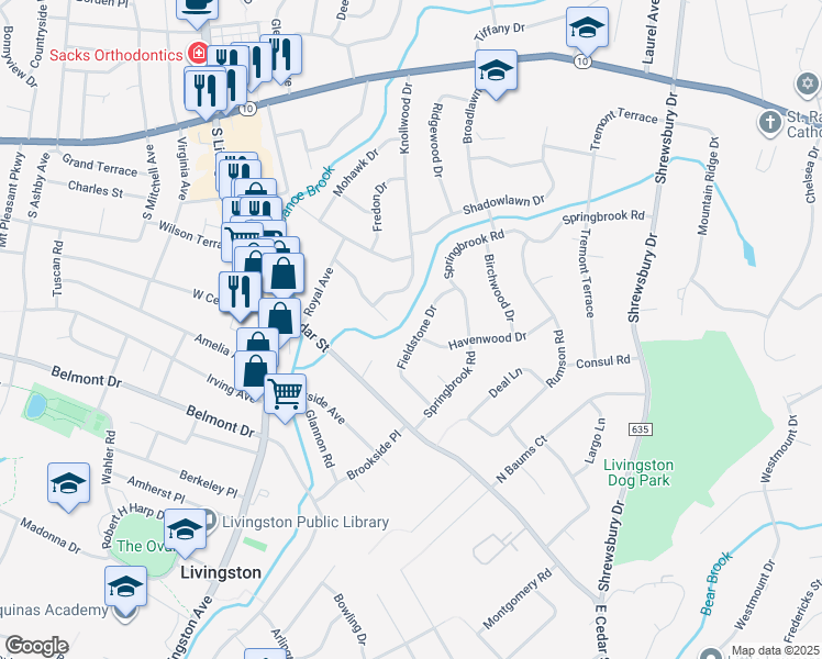 map of restaurants, bars, coffee shops, grocery stores, and more near 33 Havenwood Drive in Livingston