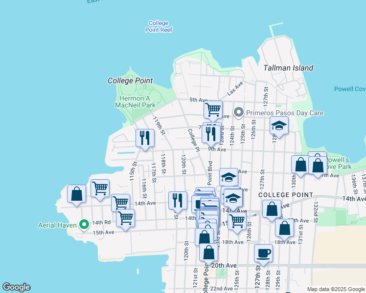 map of restaurants, bars, coffee shops, grocery stores, and more near in Queens