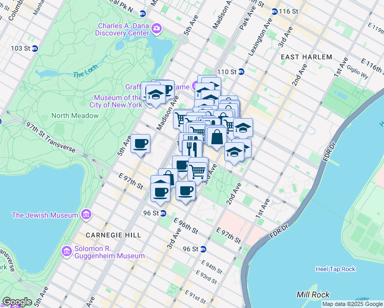 map of restaurants, bars, coffee shops, grocery stores, and more near in New York