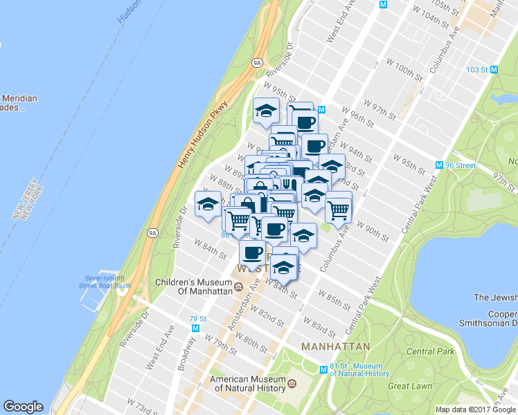 map of restaurants, bars, coffee shops, grocery stores, and more near in New York