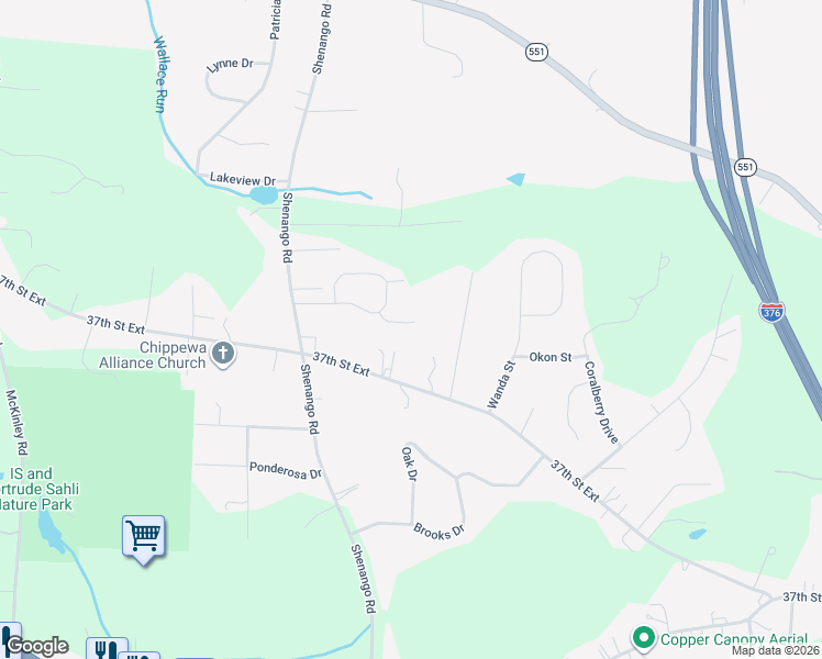 map of restaurants, bars, coffee shops, grocery stores, and more near 116 Windcrest Court in Beaver Falls