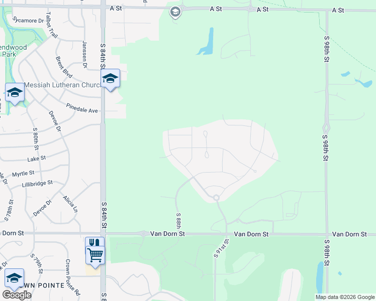 map of restaurants, bars, coffee shops, grocery stores, and more near 9080 Van Dorn Street in Lincoln