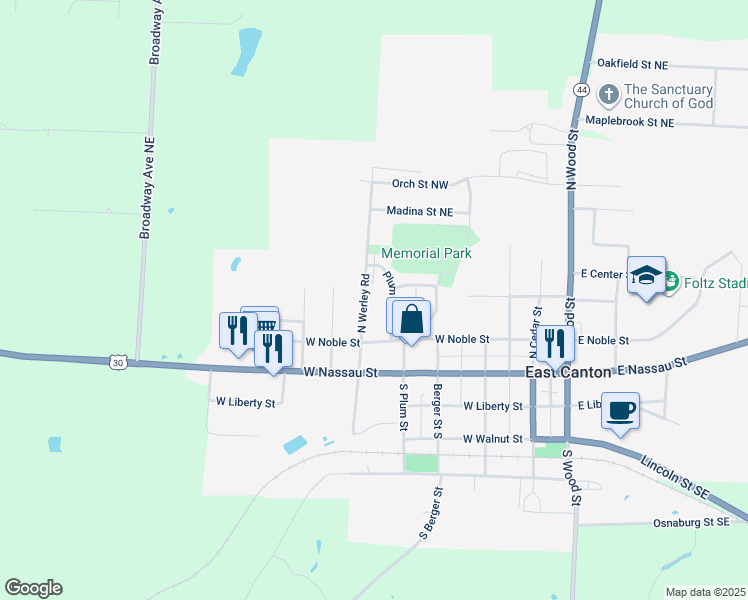 map of restaurants, bars, coffee shops, grocery stores, and more near 246 Werley Street in Canton