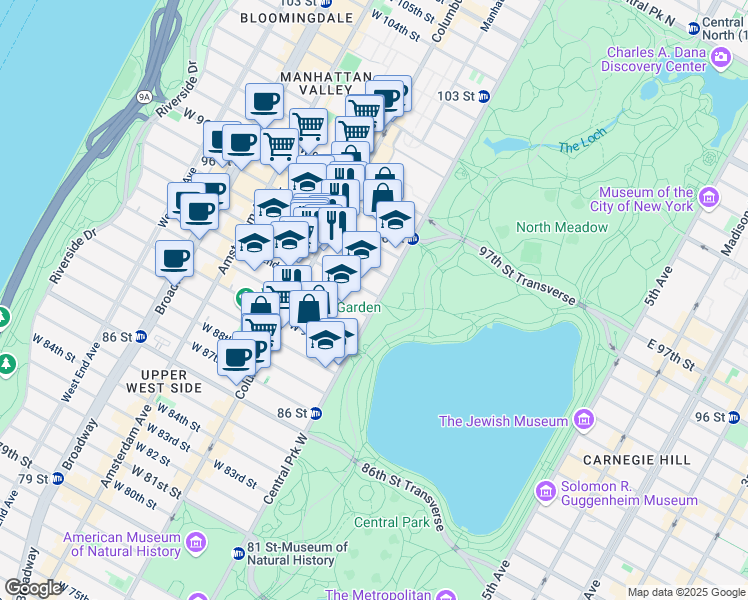 map of restaurants, bars, coffee shops, grocery stores, and more near 333 Central Park West in New York