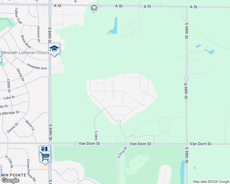 map of restaurants, bars, coffee shops, grocery stores, and more near 9080 Van Dorn Street in Lincoln
