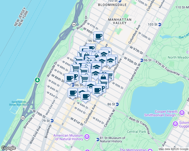map of restaurants, bars, coffee shops, grocery stores, and more near in New York