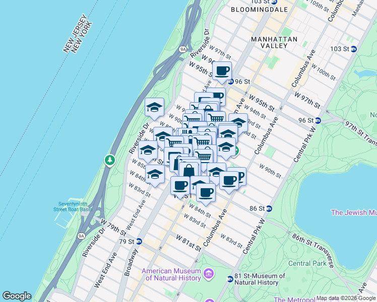 map of restaurants, bars, coffee shops, grocery stores, and more near in New York