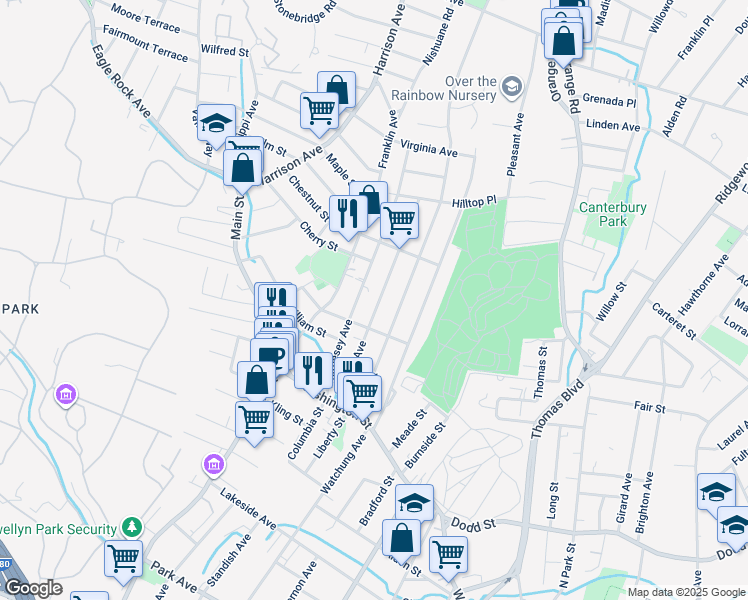 map of restaurants, bars, coffee shops, grocery stores, and more near 107 Watson Avenue in West Orange