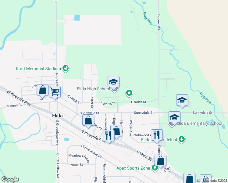 map of restaurants, bars, coffee shops, grocery stores, and more near 701 Sunnydale Street in Lima