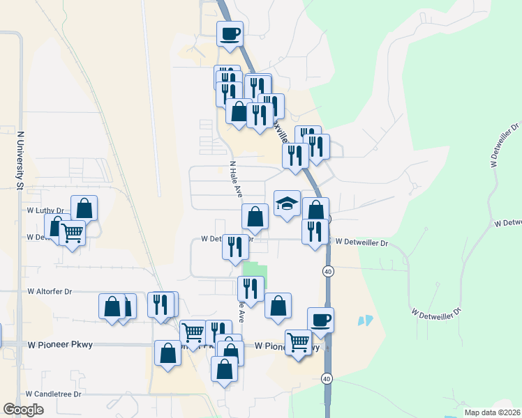 map of restaurants, bars, coffee shops, grocery stores, and more near 900-998 West Aberdeen Road in Peoria