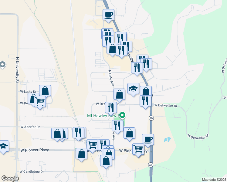 map of restaurants, bars, coffee shops, grocery stores, and more near 1000-1220 W Aberdeen Rd in Peoria