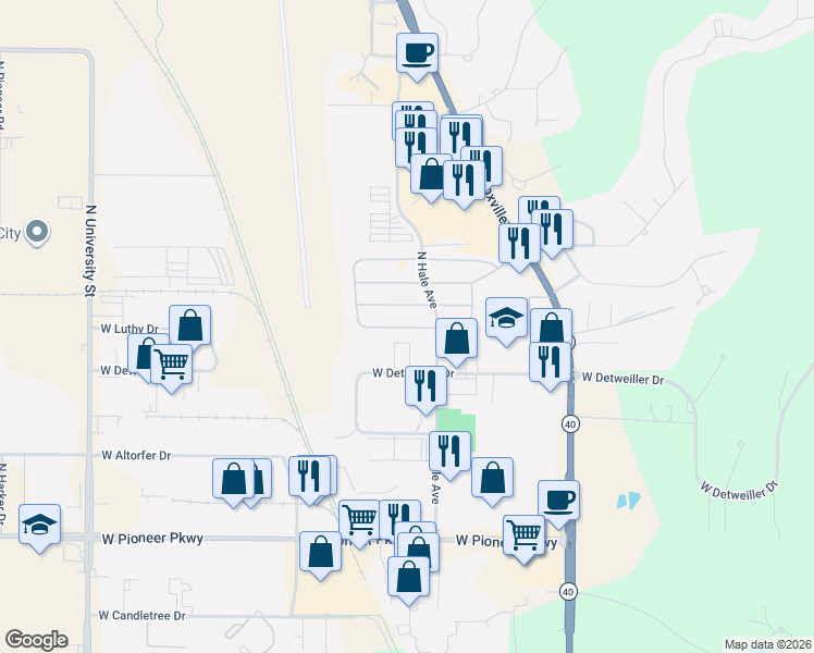 map of restaurants, bars, coffee shops, grocery stores, and more near 1000-1220 W Aberdeen Rd in Peoria
