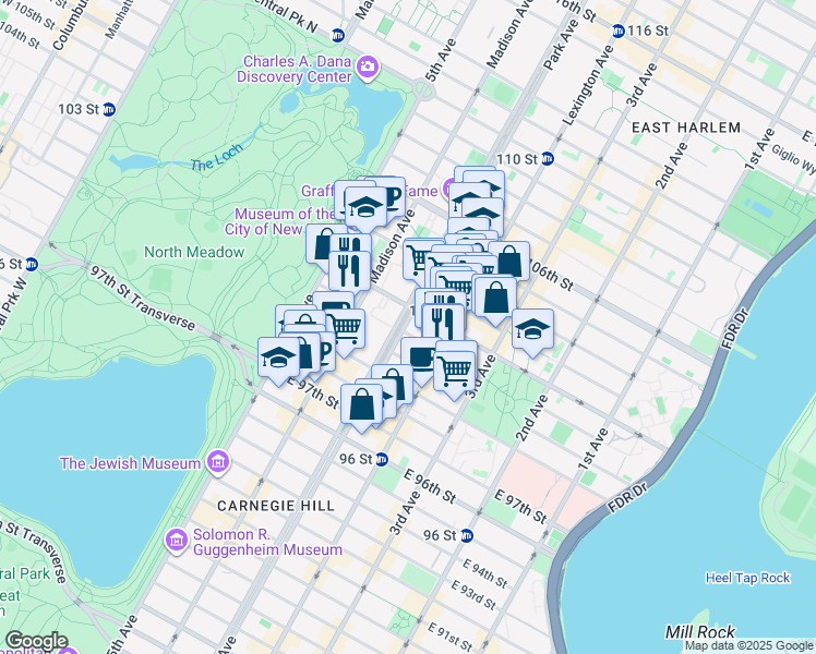 map of restaurants, bars, coffee shops, grocery stores, and more near in New York