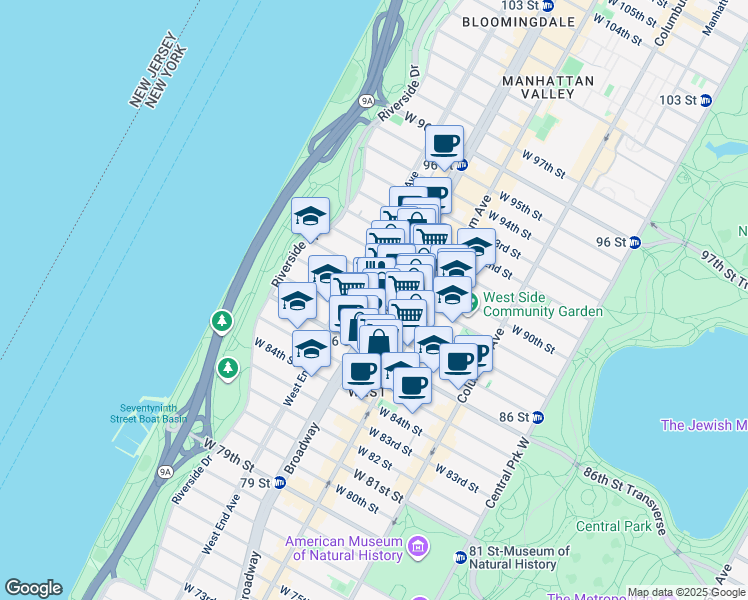 map of restaurants, bars, coffee shops, grocery stores, and more near in New York