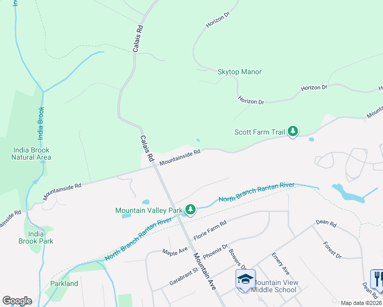 map of restaurants, bars, coffee shops, grocery stores, and more near 160 Mountainside Road in Mendham