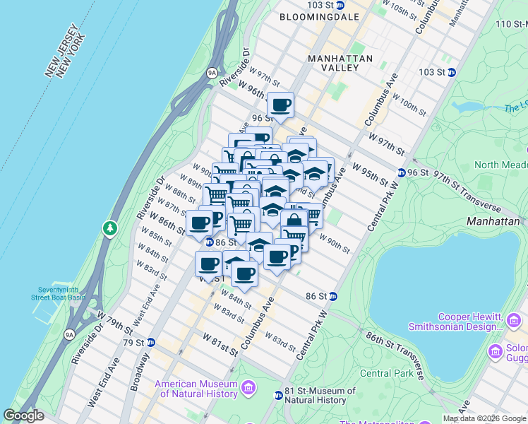 map of restaurants, bars, coffee shops, grocery stores, and more near in New York