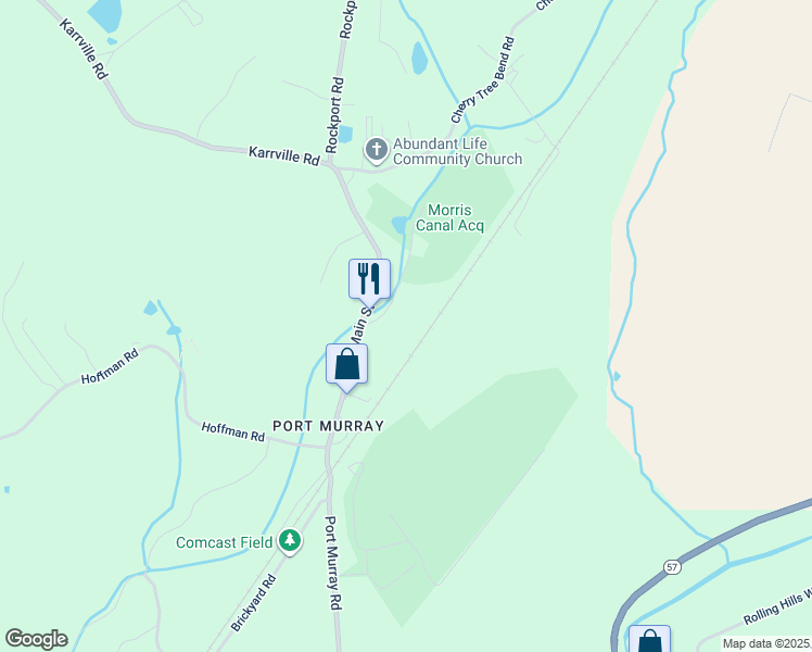 map of restaurants, bars, coffee shops, grocery stores, and more near 10 Towpath Road in Port Murray