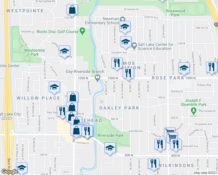 map of restaurants, bars, coffee shops, grocery stores, and more near 906 North Cornell Street in Salt Lake City