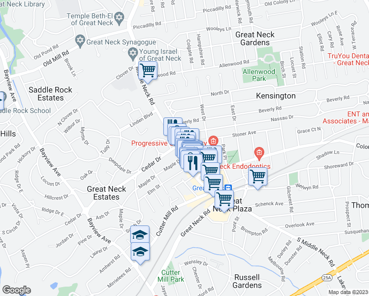 map of restaurants, bars, coffee shops, grocery stores, and more near in Great Neck